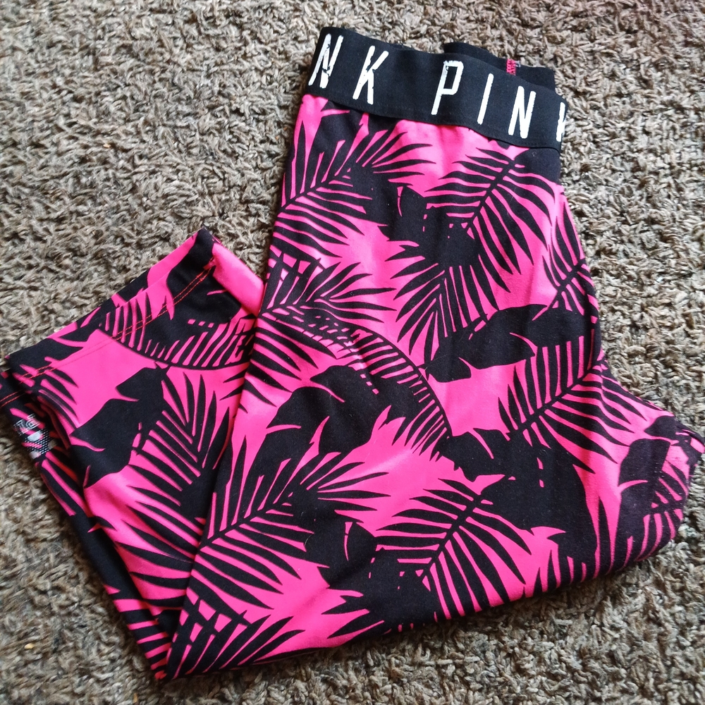 PINK Victoria's Secret Black and Pink Leaf Print Shorts